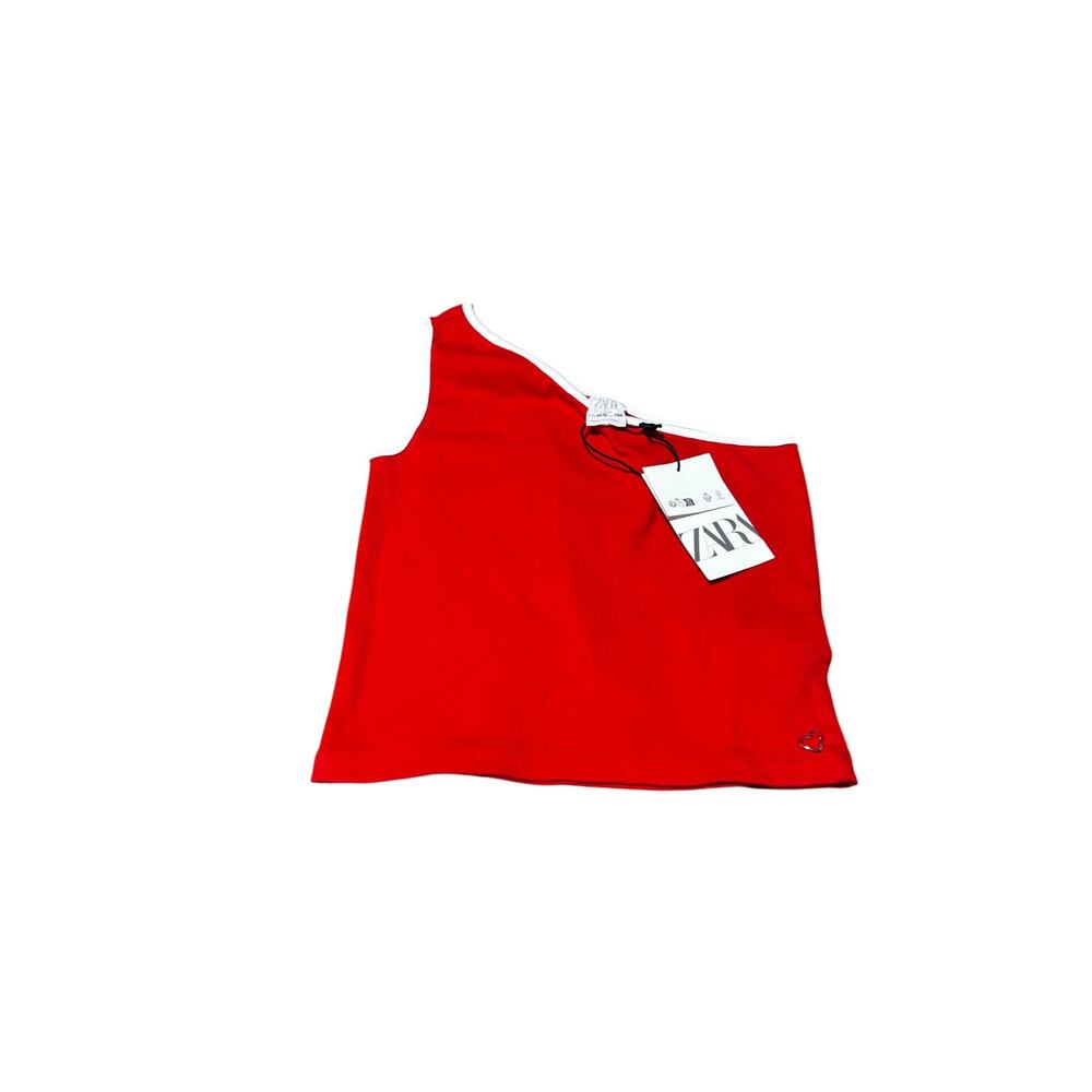 Zara red with white side stripe one shoulder tee cotton spandex stretchy nwt
